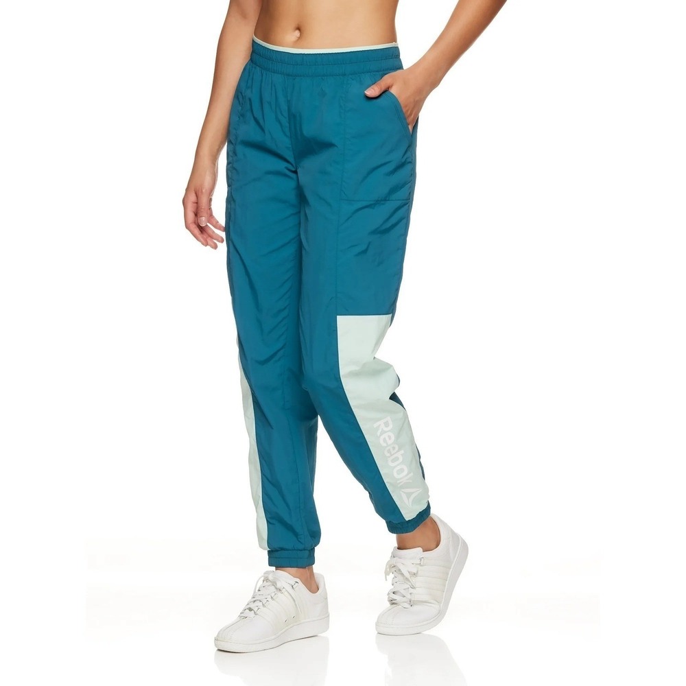 Reebok Womens Teal Colorblock Nylon Mesh Lined‎ Track Pants Joggers S